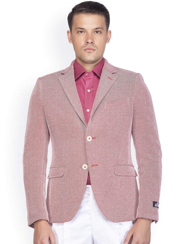 Givo Men Maroon Self Design Smart Fit Formal Blazer