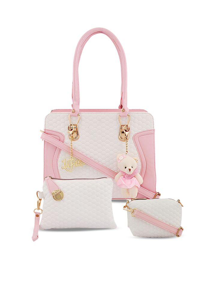 LaFille Pink Off White Textured Shoulder Bag