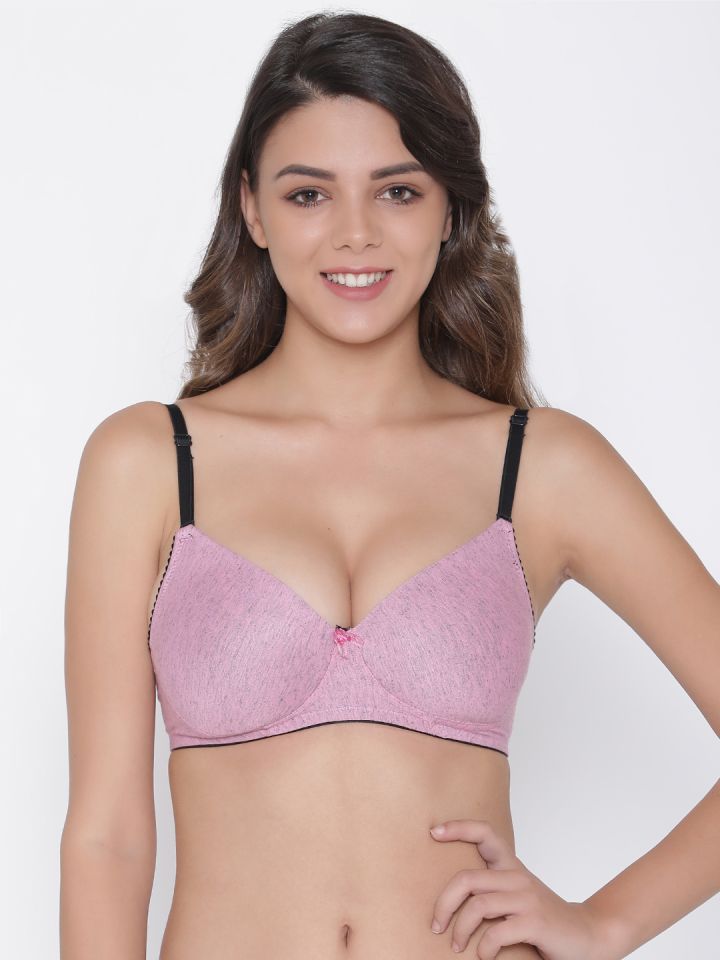 Cotton Padded Pushup Fancy T-Shirt Bra with Bow and Stone work-Pink at Rs  85/piece in Noida