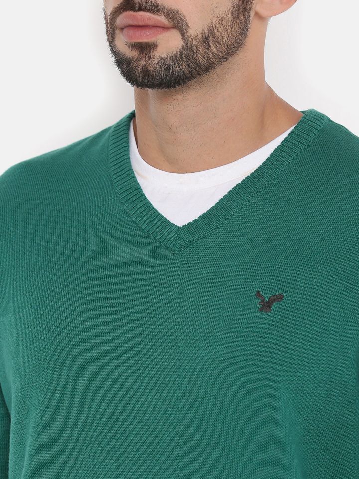 Buy AMERICAN EAGLE OUTFITTERS Men Green Solid Pullover Sweaters