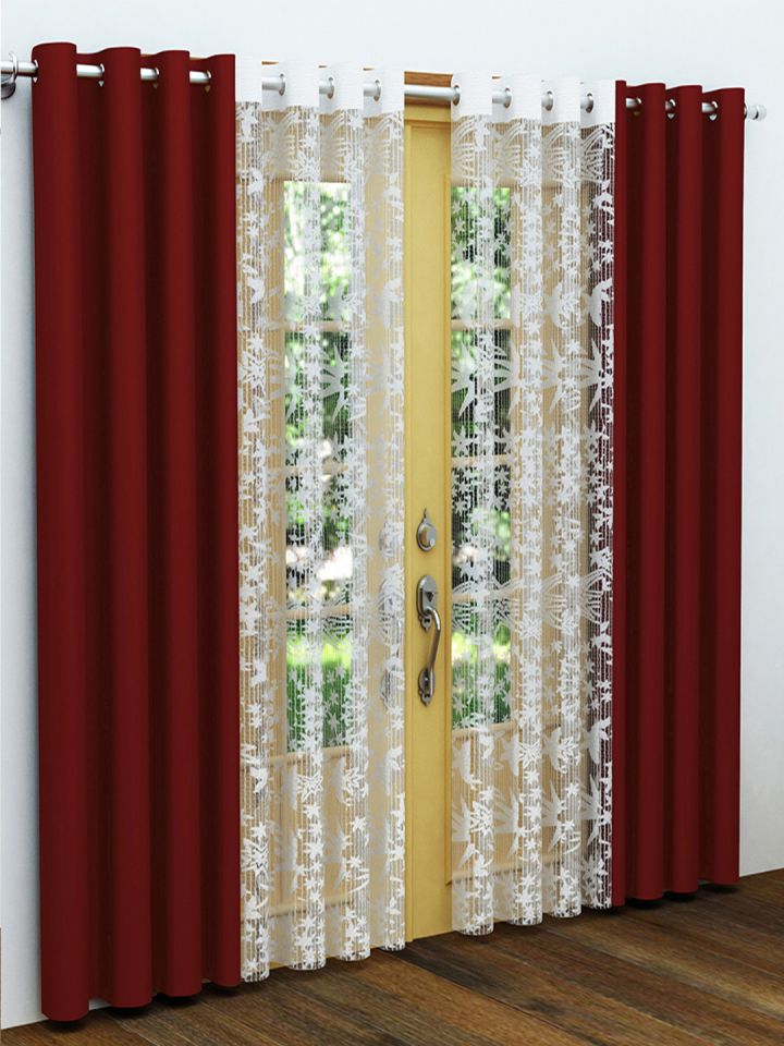 Buy Story Home Maroon White Set Of 4 Door Curtains Curtains And Sheers For Unisex 7472438 Myntra White edge design on maroon shower curtain.