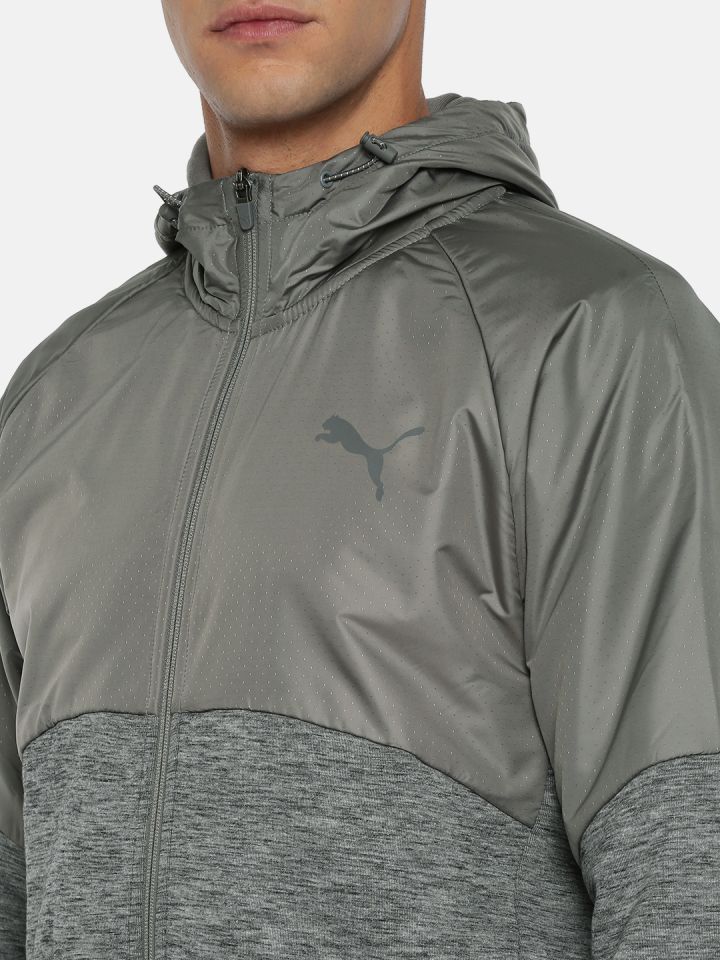 Buy Puma Men Grey Melange Solid Evostripe WR FZ Slim Fit Hoody