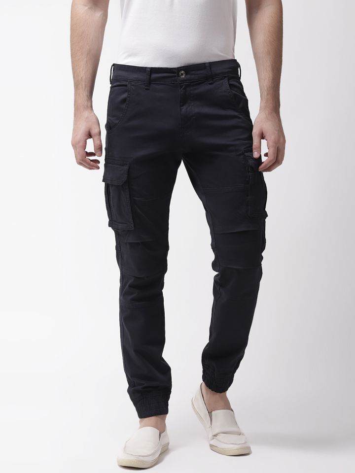 navy blue cargo joggers mens
