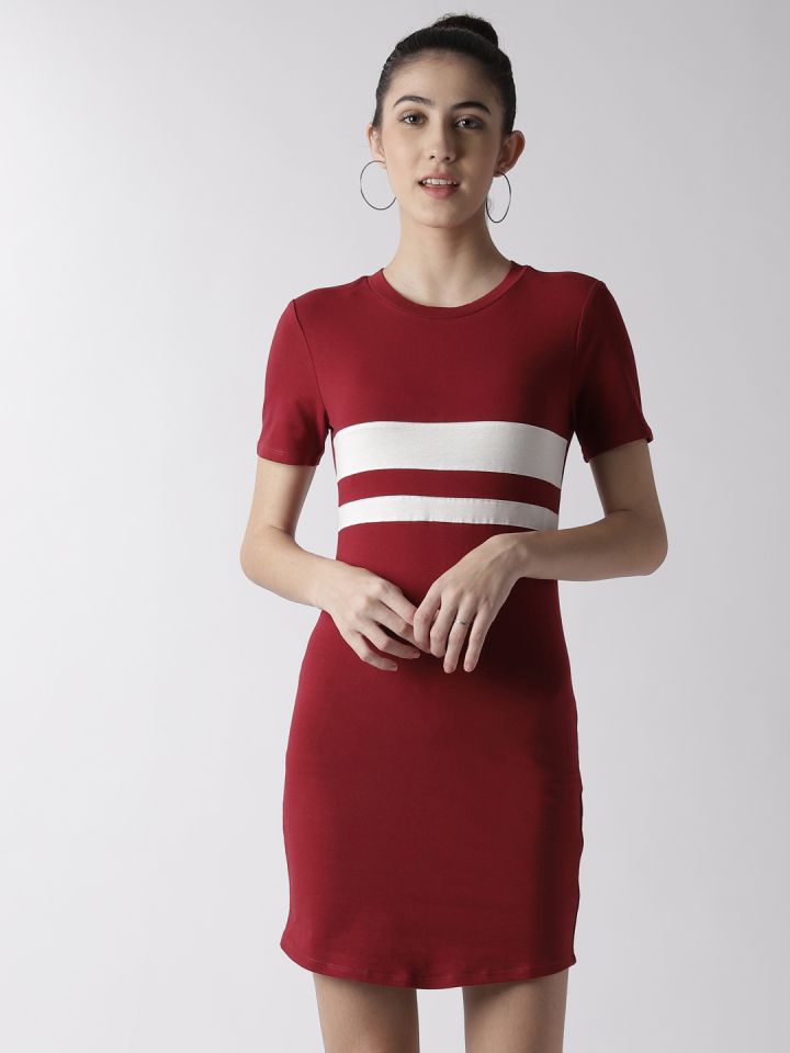Maroon striped t shirt dress outlet