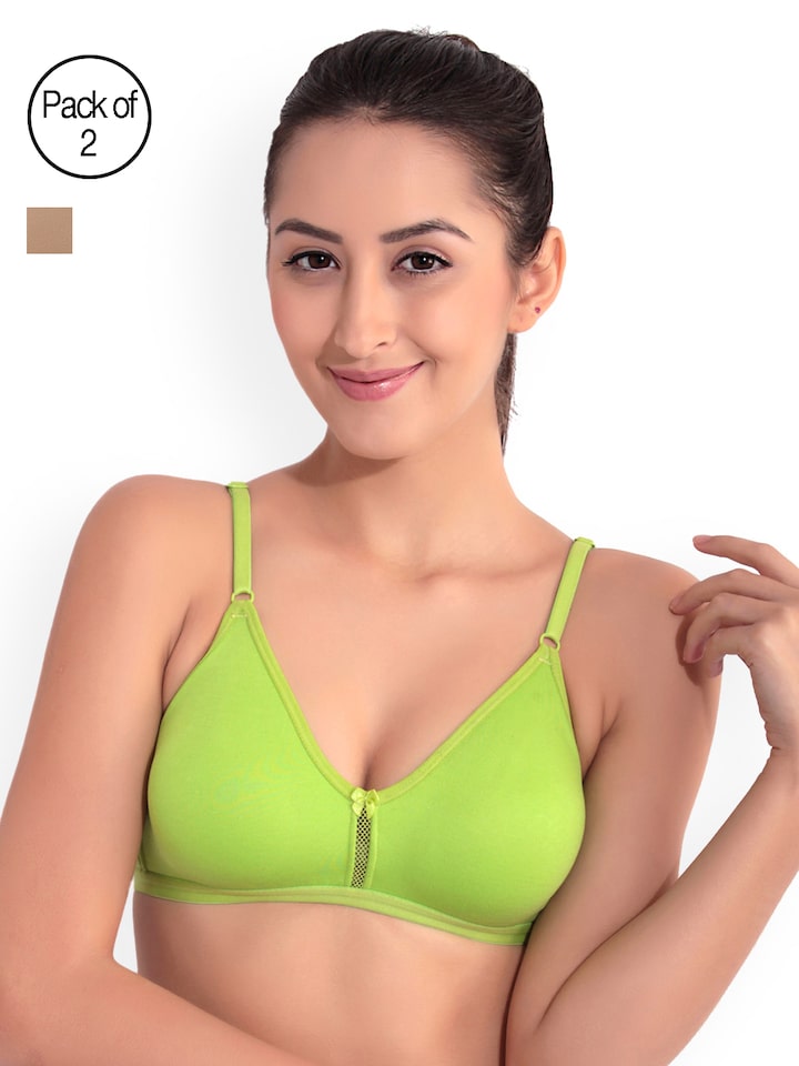 Buy Floret Double Layered Non Wired Full Coverage Super Support Bra - Lime  Green Navy at Rs.898 online