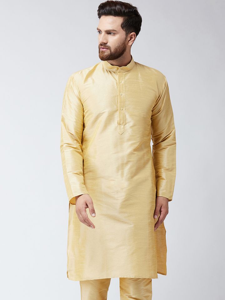 SOJANYA Men Golden Coloured Solid Straight Kurta