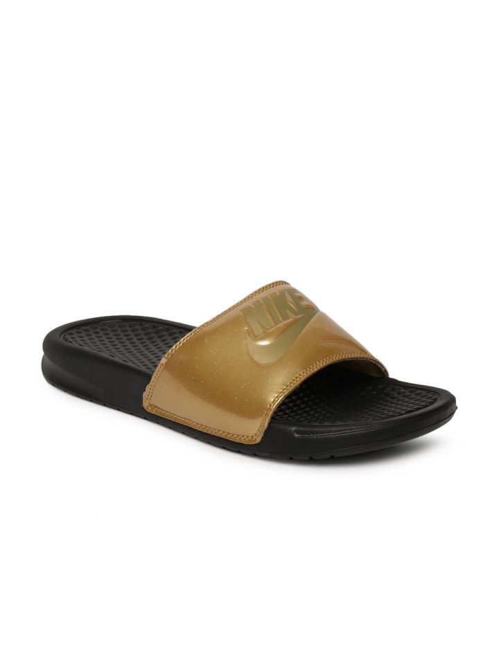 Gold check nike slides online