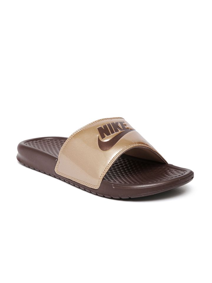 Buy Nike Women Bronze Toned Benassi Sliders Flip Flops for Women