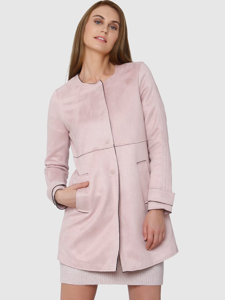 Vero Moda Women Pink Solid Single, Vero Moda Pink Trench Coat