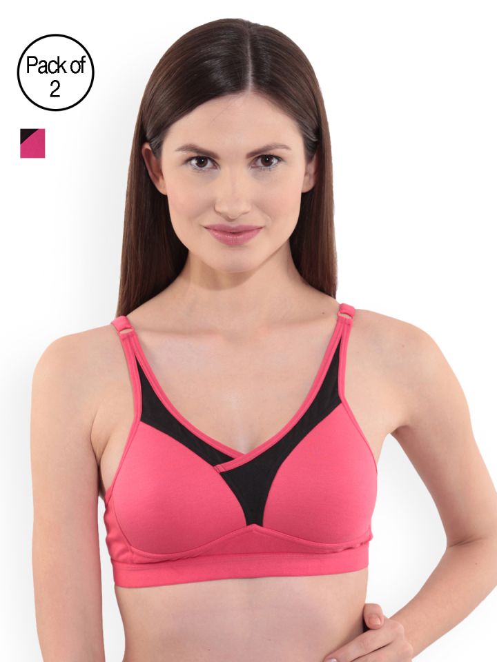 Buy Floret Pack Of 2 Solid Non Wired Heavily Padded Sports Bras  T3001_Magenta - Bra for Women 7488786