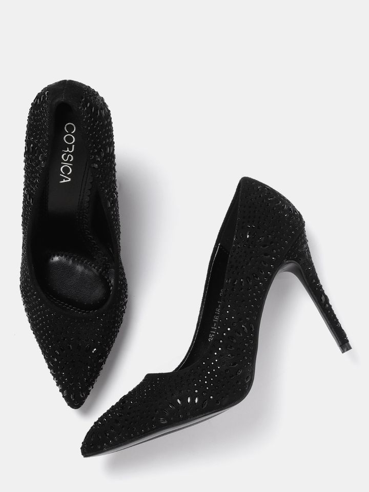 Crystal Studded Stiletto Pumps - Heels 
