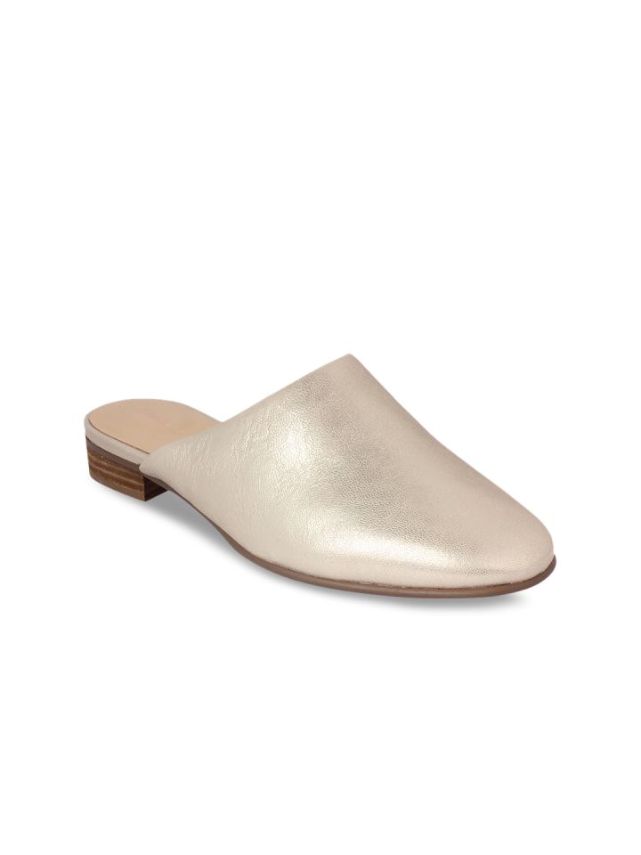 Clarks Women Beige Solid Leather Mules
