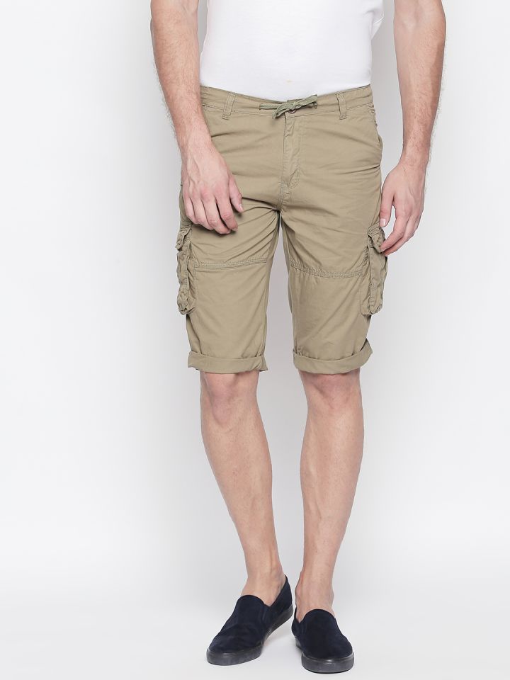 beevee Men Khaki Solid Cargo Shorts