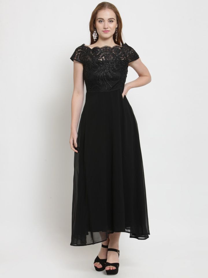 Buy Latin Quarters Women Black Self Design Maxi Dress Dresses
