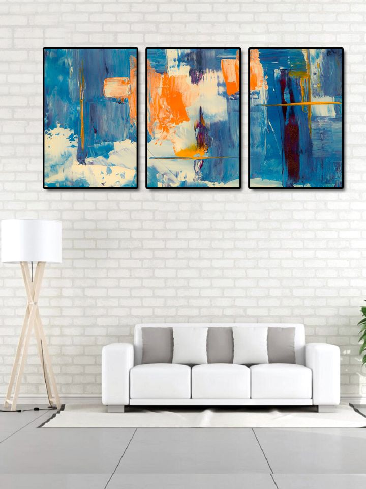 999 Set Of 3 Blue White Abstract Painting Wall Art