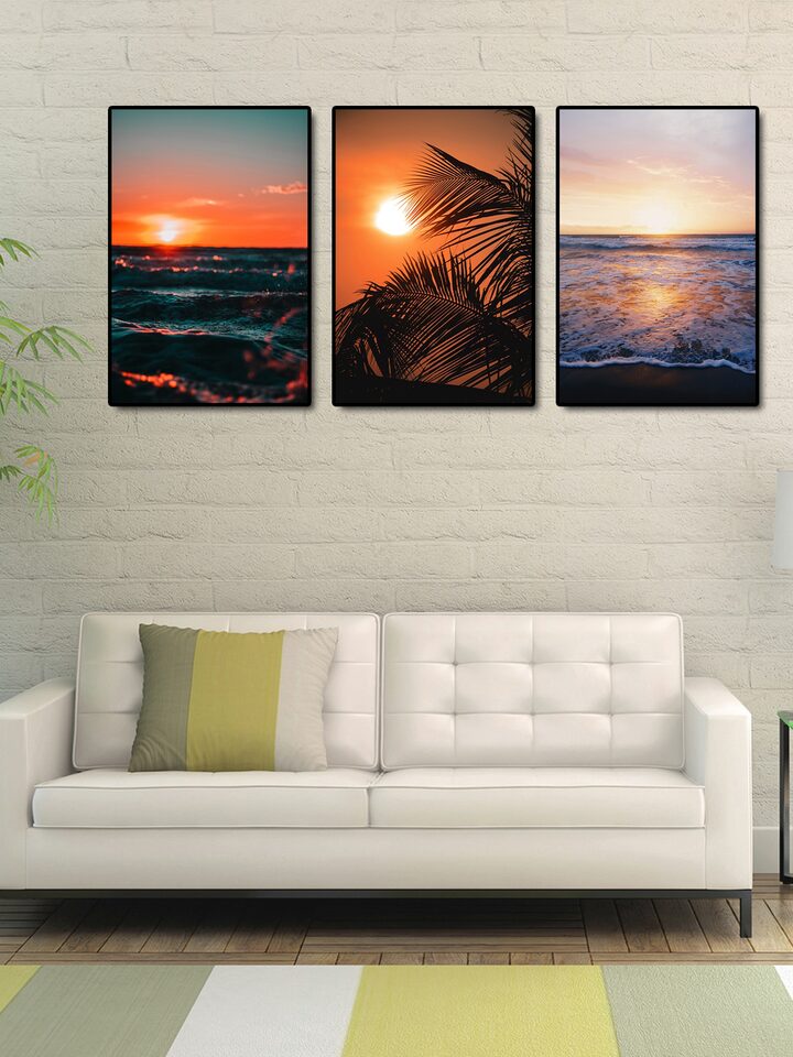 999 Set Of 3 Orange Black Sunset Wall Art For Uni 7506536 Myntra - Sunset Wall Art Set Of 3