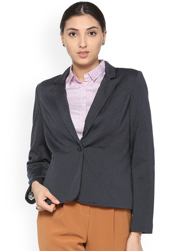 Allen Solly Woman Navy Blue Printed Blazer