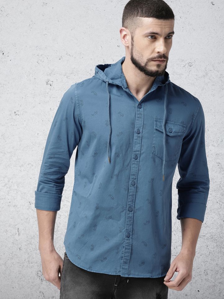 Hooded denim shirt mens clearance