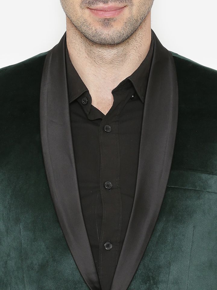 Buy WINTAGE Men Green Solid Single Breasted Velvet Blazer - Blazers for Men  7514171