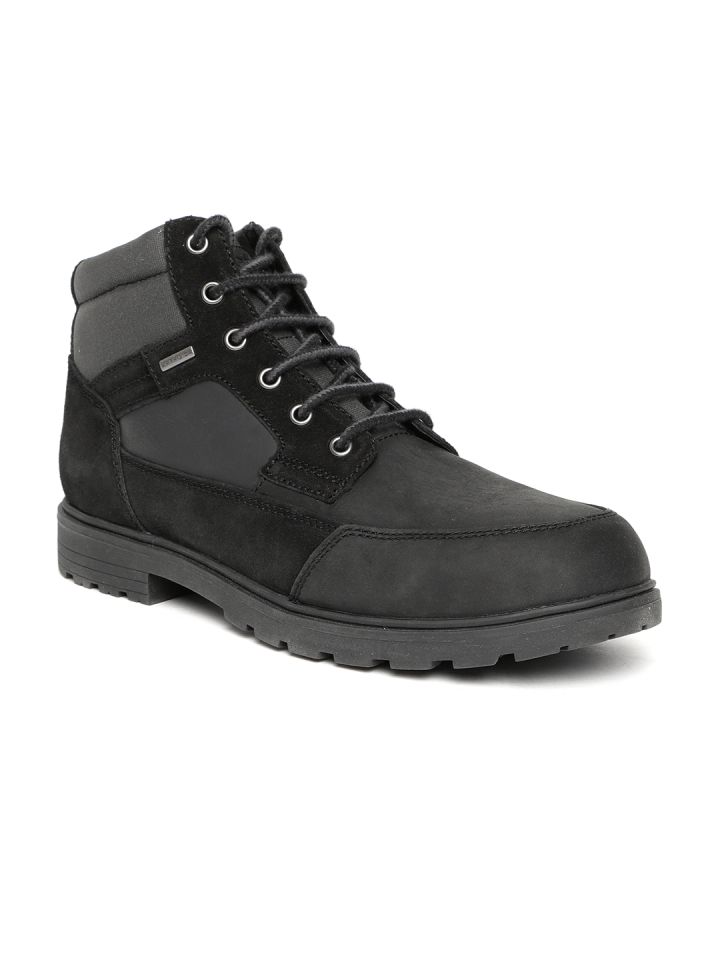 Buy Geox Men Black Solid Leather Mid Top Flat Boots Boots for