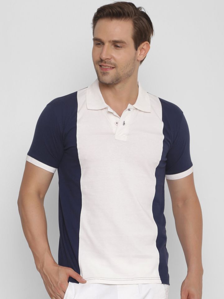 Buy YAK YAK Men Navy Blue Colourblocked Polo Collar Slim Fit Pure