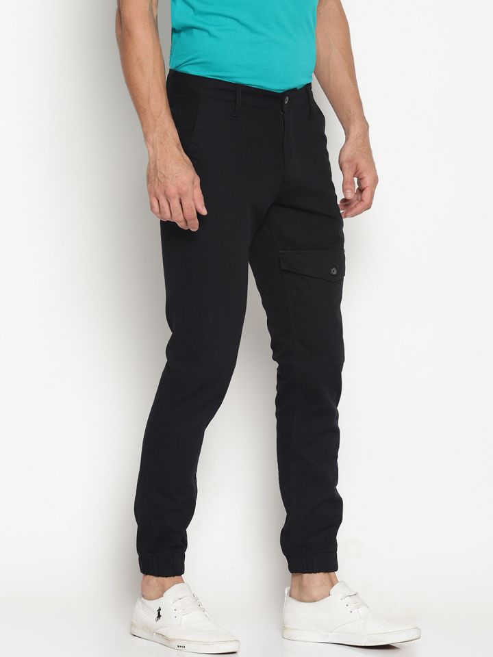Buy IVOC Men Black Slim Fit Solid Joggers Trousers for Men