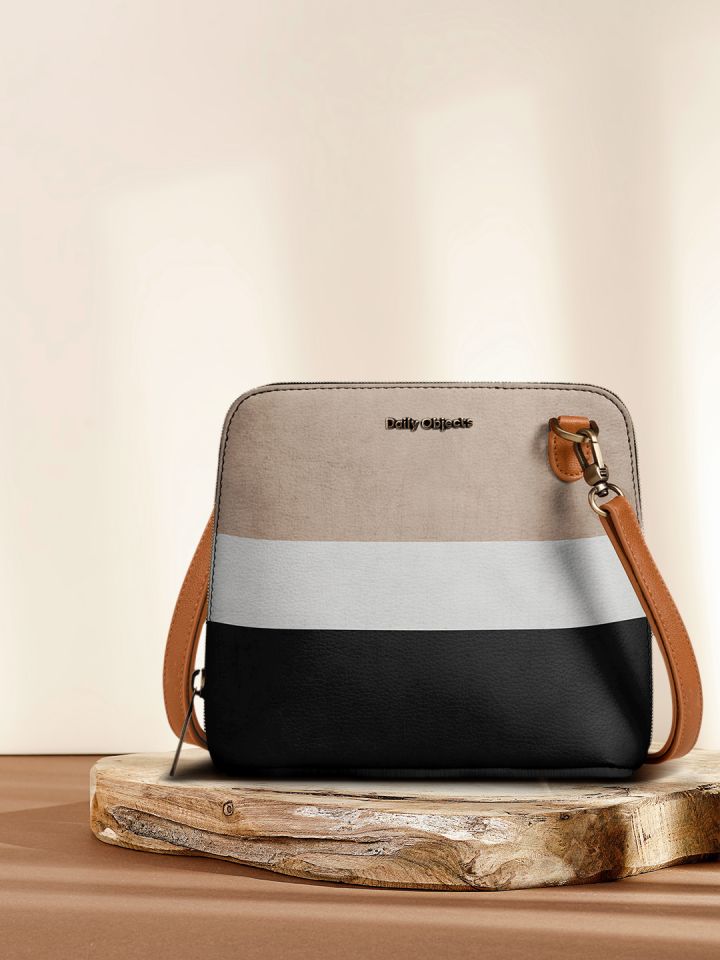 Buy DailyObjects Beige White Striped Sling Bag Handbags for