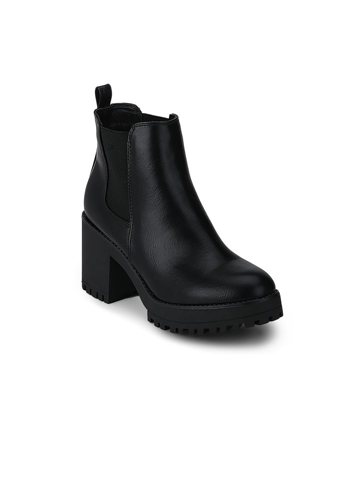 Truffle collection women black solid heeled boots on sale