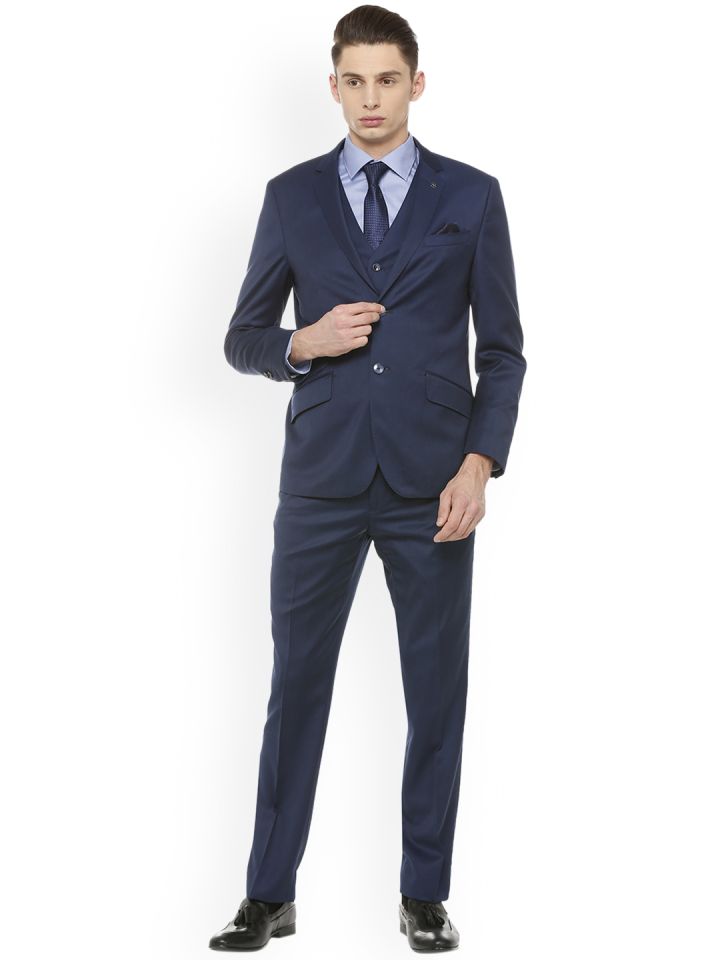 Buy Van Heusen Men Navy Blue Solid Single Breasted Formal Suit
