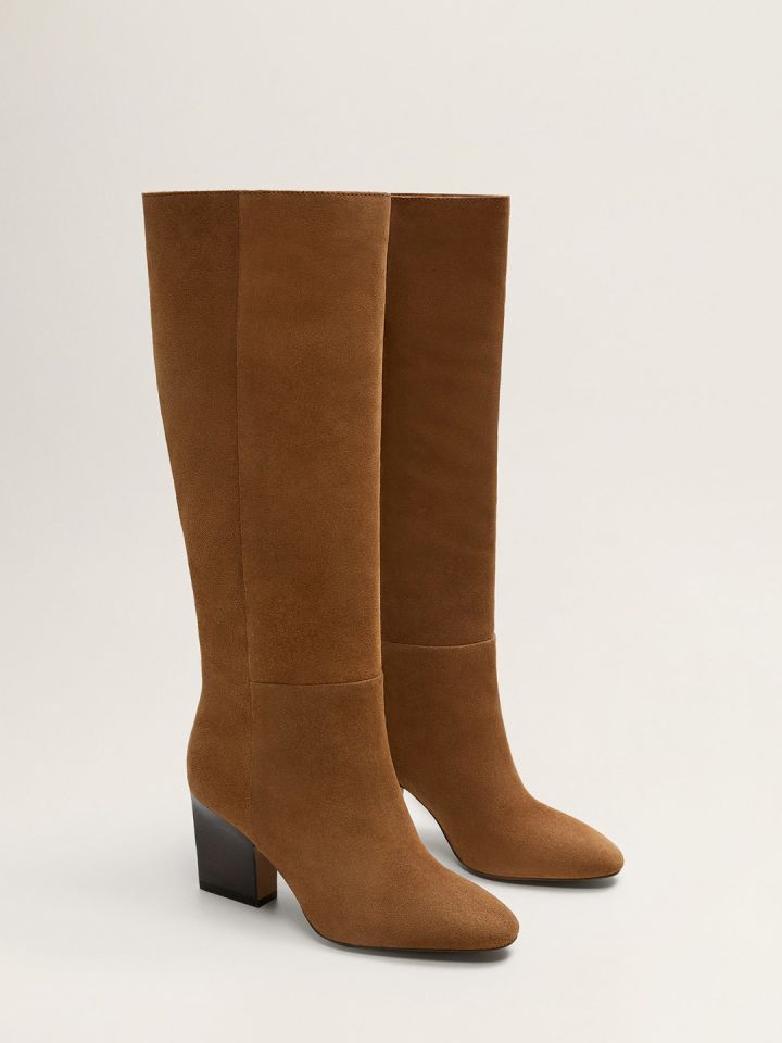 Buy MANGO Brown Leather Heeled Boots Boots for Women