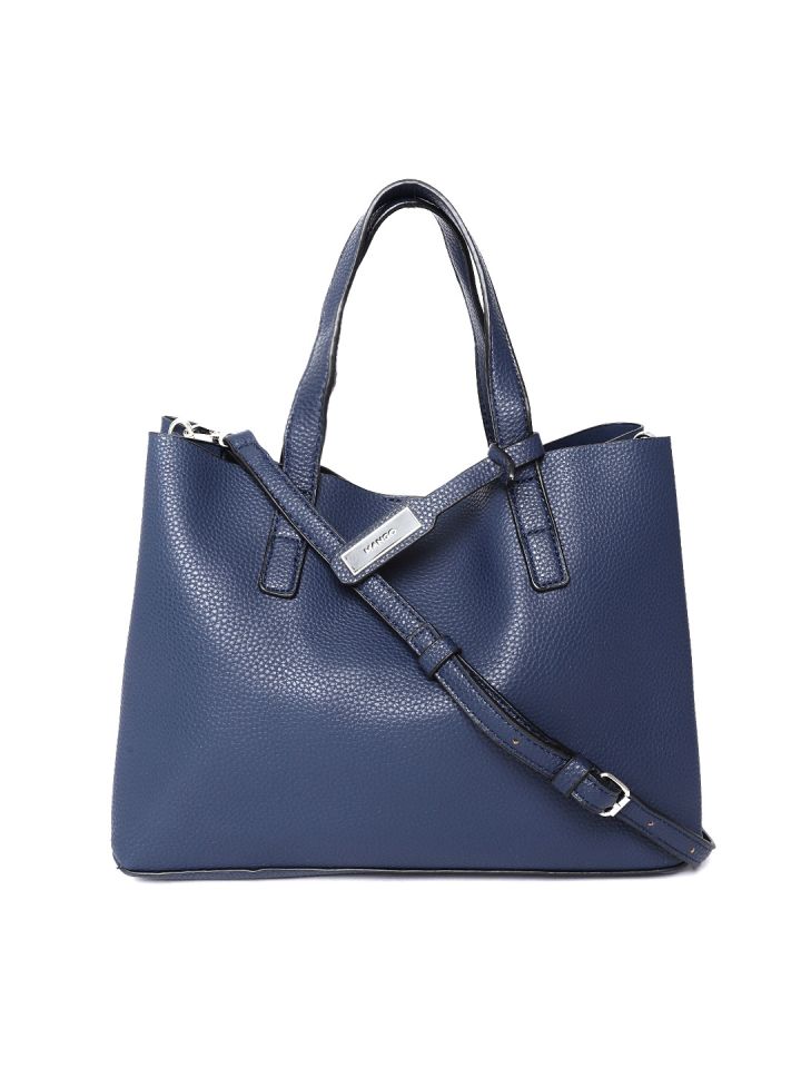 MANGO Navy Blue Solid Handheld Bag
