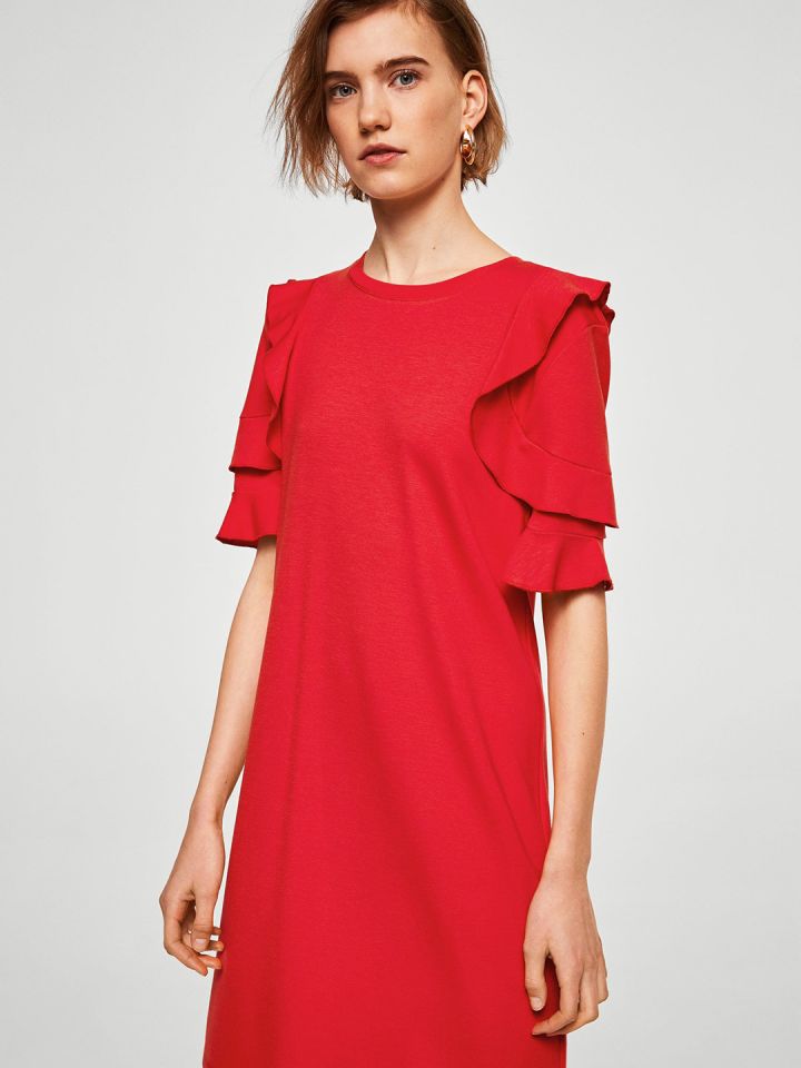 MANGO Women Red Solid A Line Dress