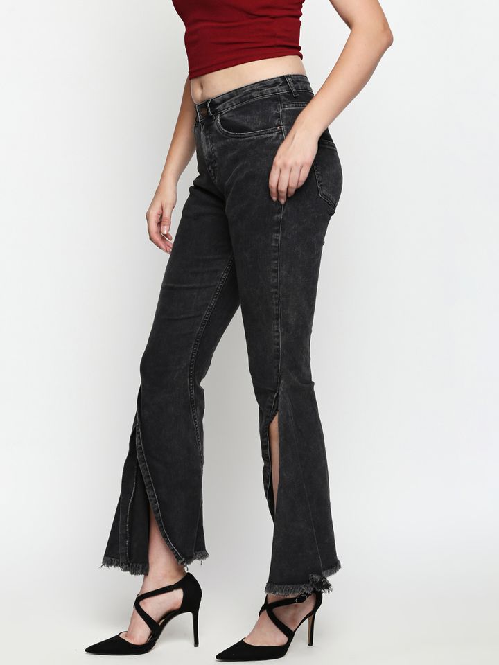 Buy Freakins Women Black Flared Mid Rise Clean Look Stretchable Jeans Jeans For Women Myntra