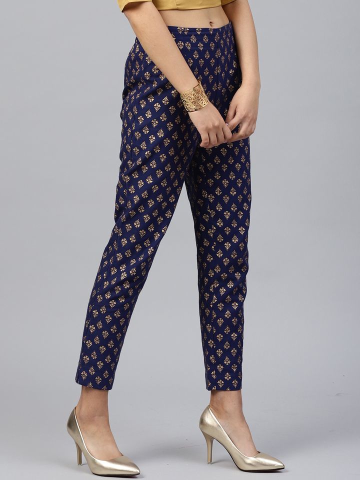 Olive Printed Silk Trousers