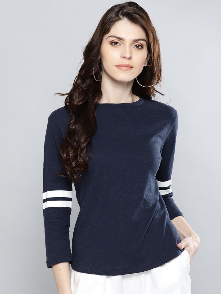 Buy Harpa Women Rose Solid Round Neck Pure Cotton T Shirt