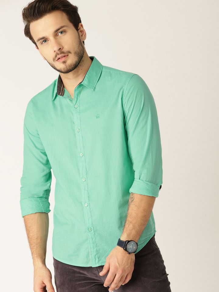 Buy United Colors Of Benetton Men Sea Green Slim Fit Self Design