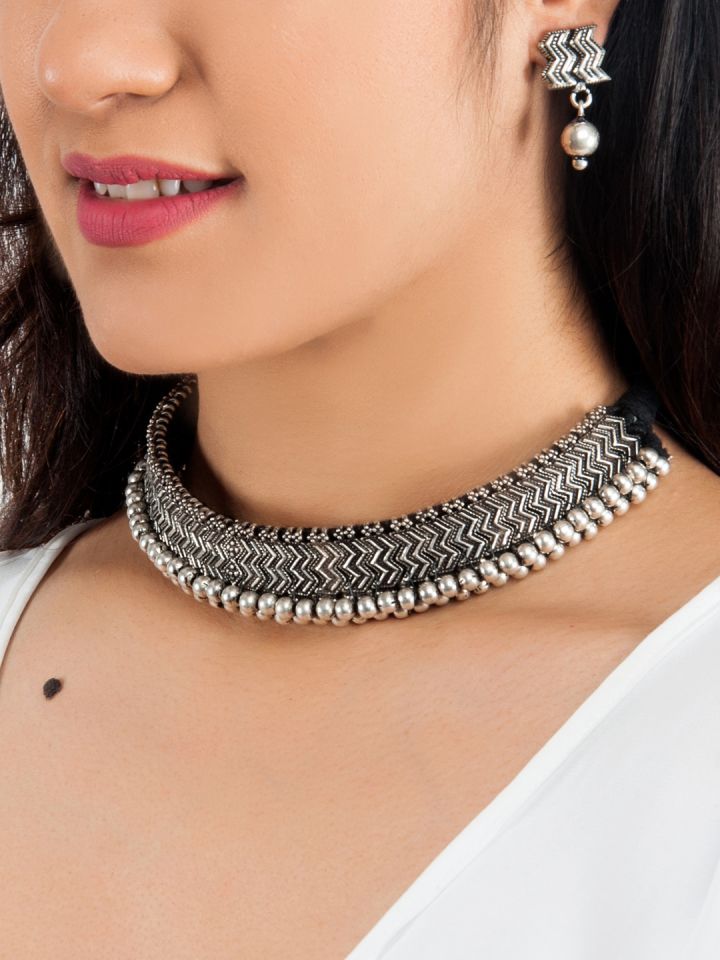 Buy Rubans Oxidised Silver Plated Divine Lakshmi Traditional