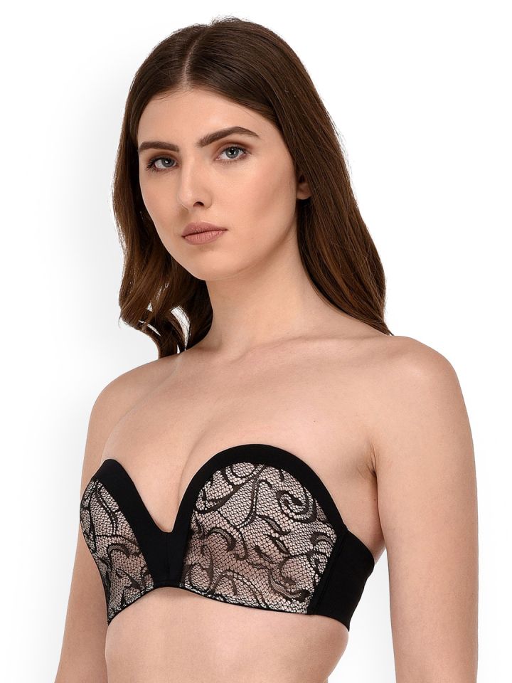 Quttos Black Lace Non-Wired Lightly Padded Push-Up Bra QT_BR_STPL_BLK_36A