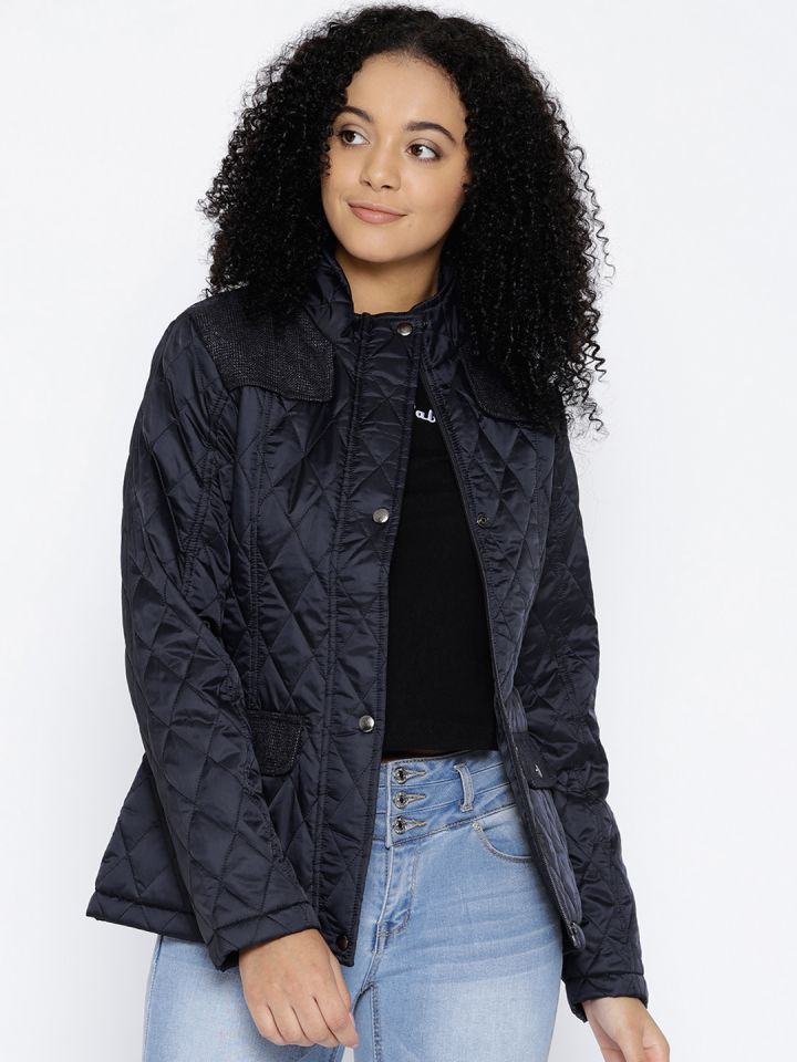 Buy Trufit Women Navy Blue Solid Insulator Quilted Jacket