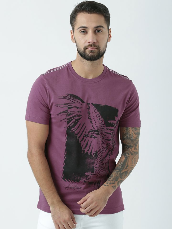 Buy Huetrap Men Mauve Printed Round 