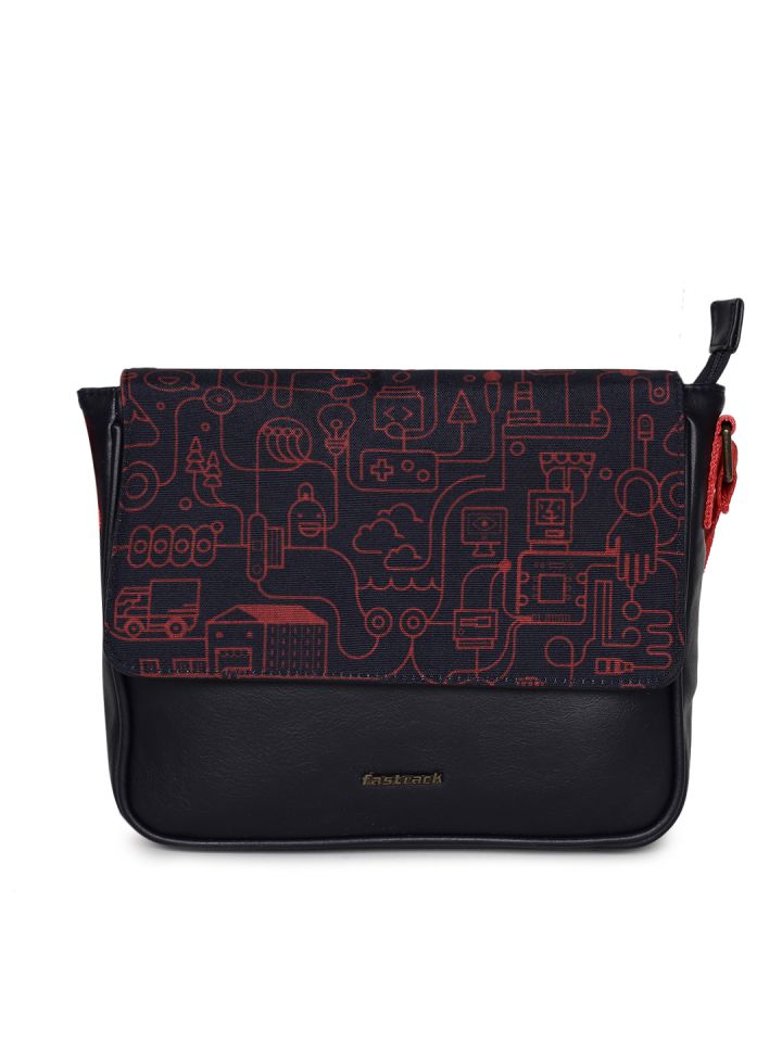 Buy Fastrack Navy Blue Red Printed Sling Bag Handbags for