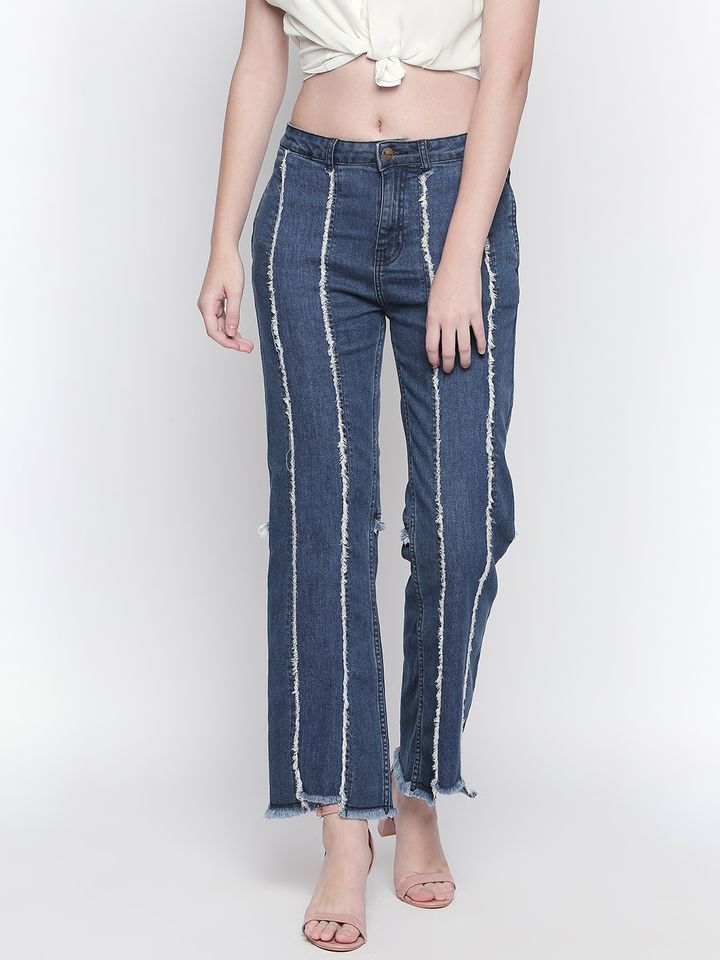 Buy Freakins Women Blue Straight Fit High Rise Clean Look Stretchable Jeans Jeans For Women Myntra