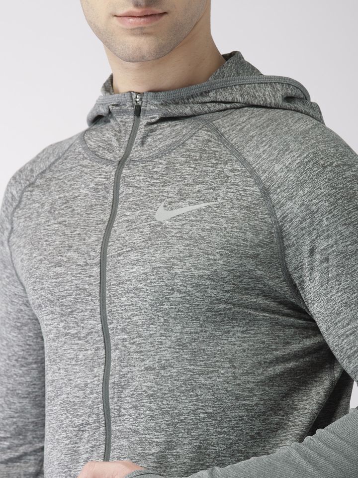 Nike Men Grey Melange Solid ELEMENT FZ Dri FIT Hooded Standard Fit Sporty Jacket