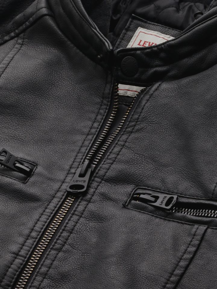 Levis Men Black Solid Biker Jacket