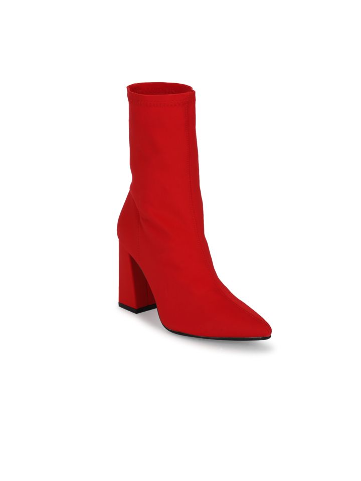 red block heel sock boots