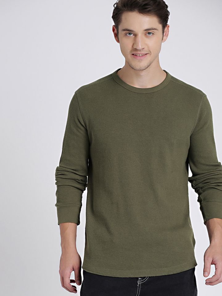 Buy Gap Men Olive Green Self Design Round Neck T Shirt Tshirts For Men 7624103 Myntra