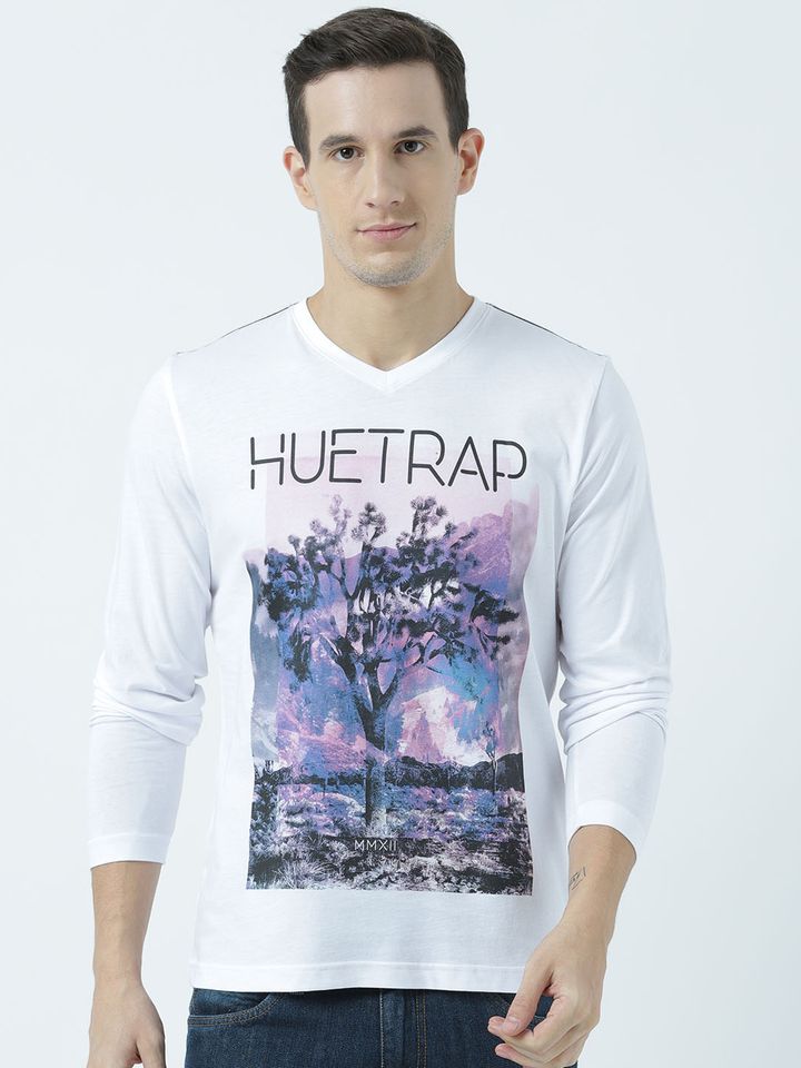 Buy Huetrap Men White Printed V Neck T 