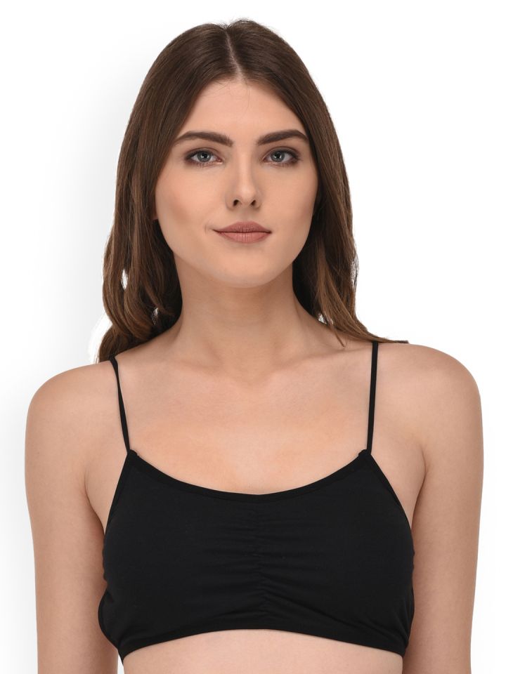 Quttos Black Solid Non-Wired Lightly Padded Bralette Bra  QT_SB_BCK_STRG_BLK_30A