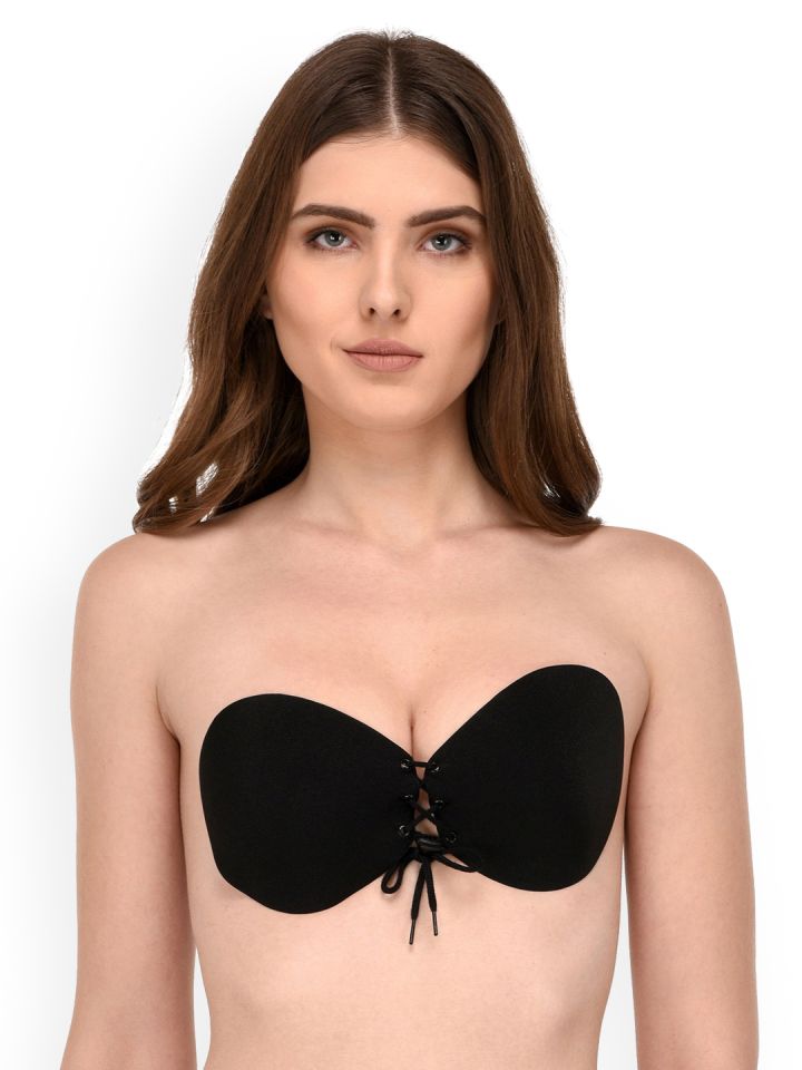 Buy Quttos Black Solid Non Wired Lightly Padded Push Up Bra - Bra