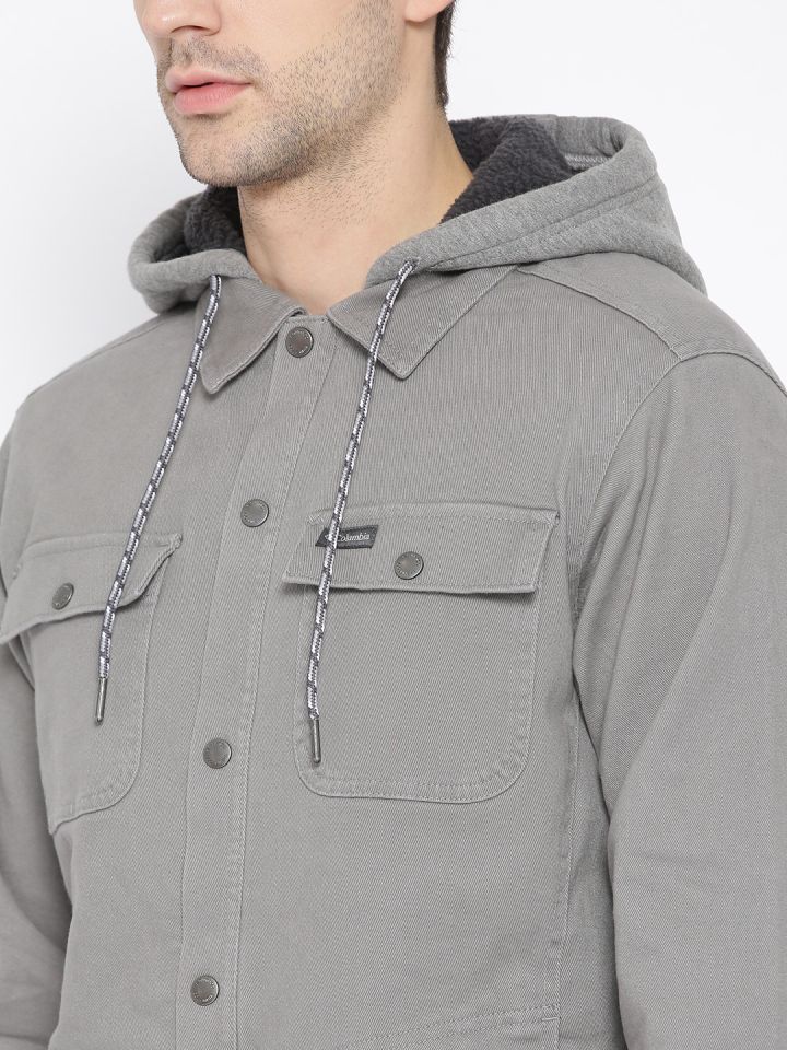 Columbia Men Grey Solid Pilot Peak Hooded Denim Hiking Jacket